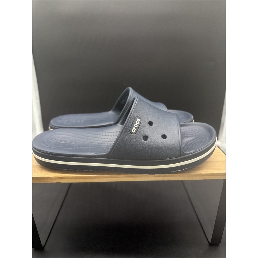 Crocs Unisex Crocband III Slide Mens 5 Women 7 NAVY, WHITE Relaxed Fit Sandals